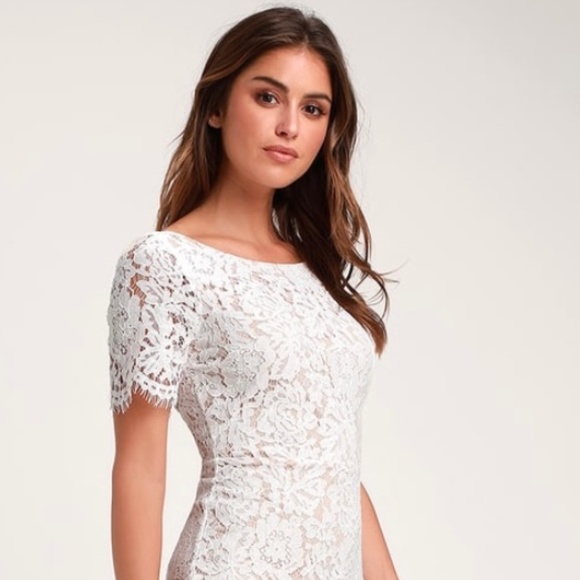knee length dresses for ladies Lace Layered Short Sleeve Midi Dress